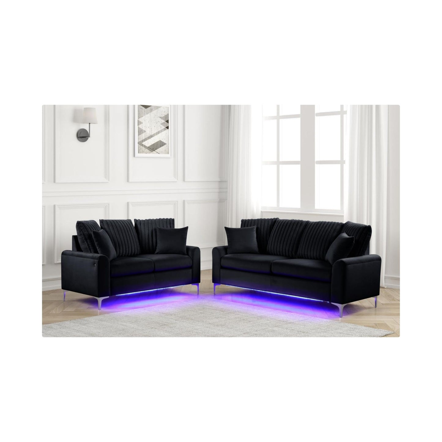 2 PIECE BLACK LIVINGROOM SET WITH LED LIGHTS