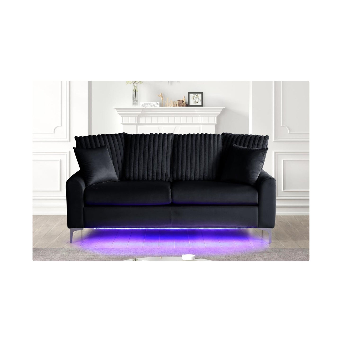 2 PIECE BLACK LIVINGROOM SET WITH LED LIGHTS SOFA