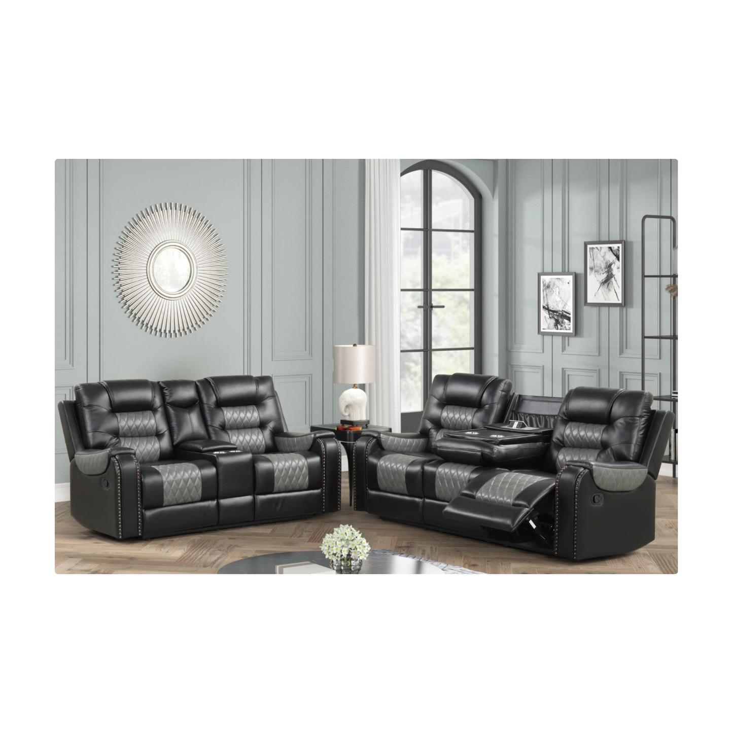 2 tone grey sofa and loveseat