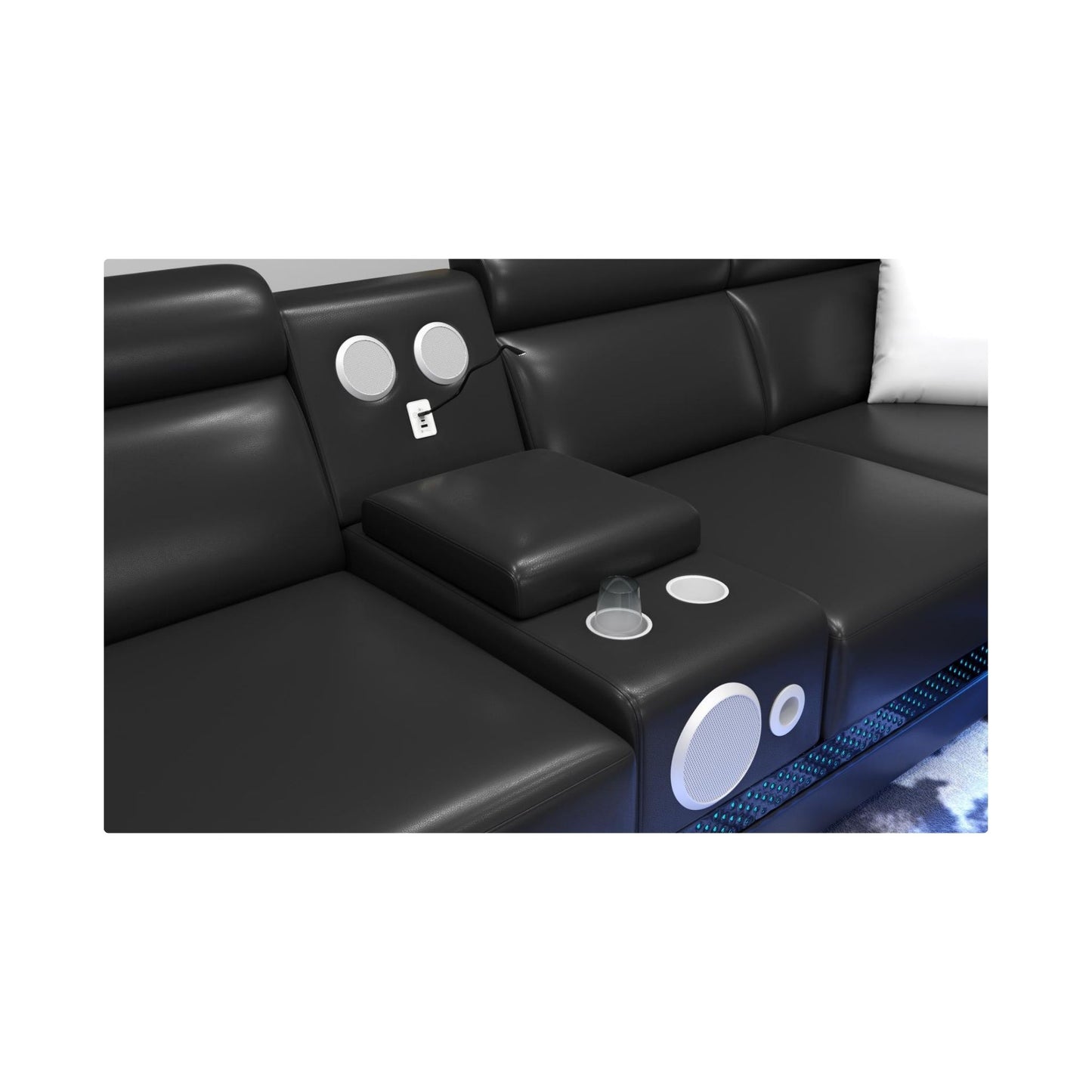3 PC Sectional with Console, Bluetooth Speaker, Multi Color LED, USB Charger, Reading Light, Cup Holder