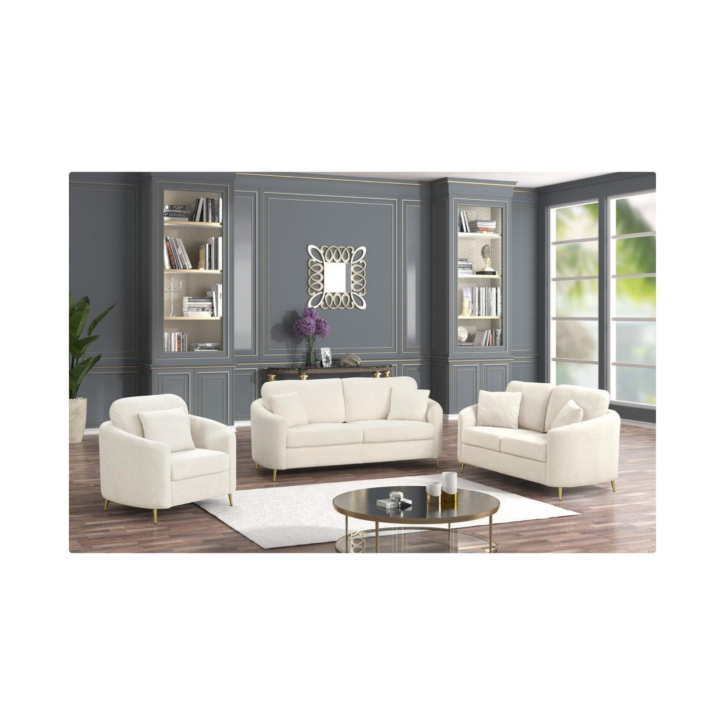 Albany - Cream Upholstered Sofa, Loveseat and Chair