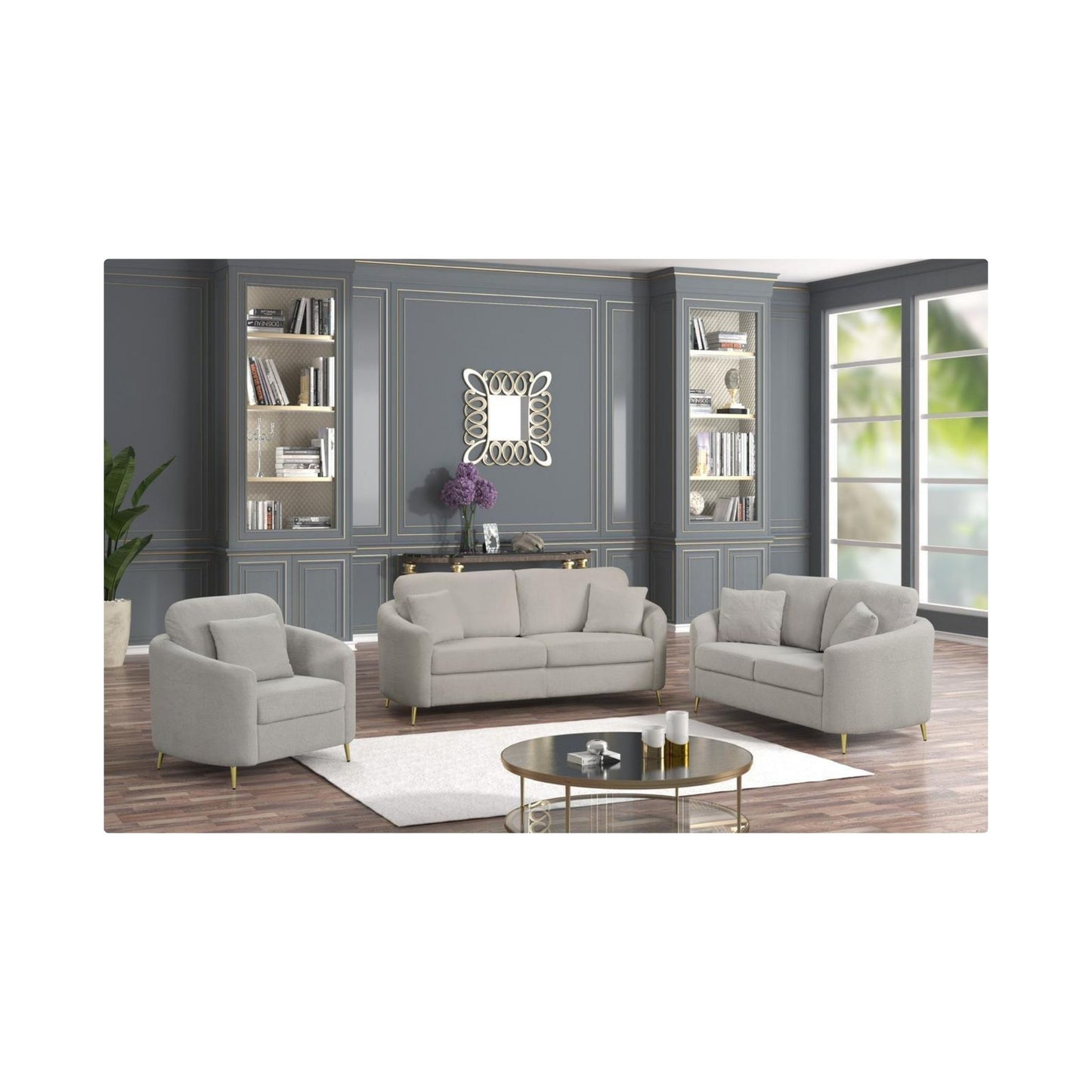 Albany - Gray Upholstered Sofa, Loveseat and Chair