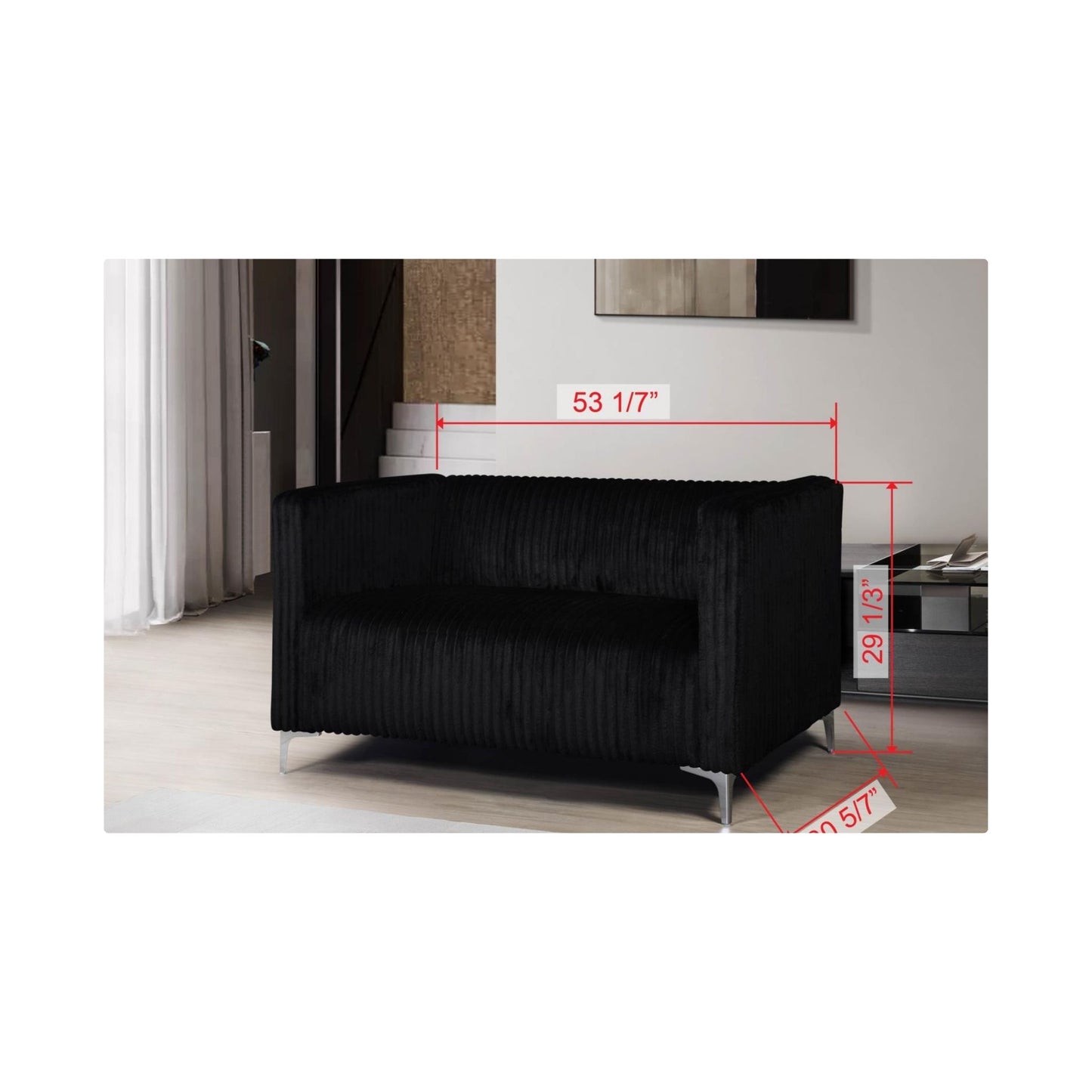 Austin - Loveseat (Black), Velvet, Black With : N/A Box: 1 of 1 Each