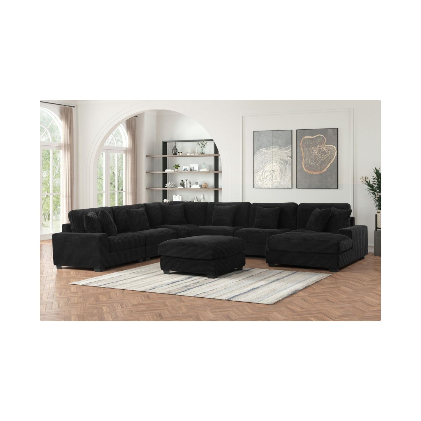 Carla - Black 6PC Sectional (LAF Chair, 3 Armless Chairs, Wedge and RAF Chaise )