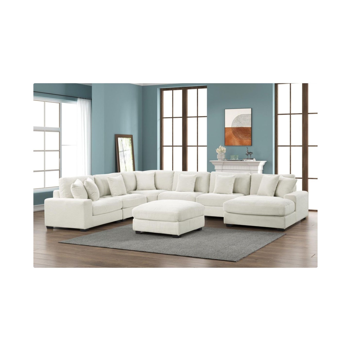 Carla - Cream 6PC Sectional (LAF Chair, 3 Armless Chairs, Wedge and RAF Chaise )