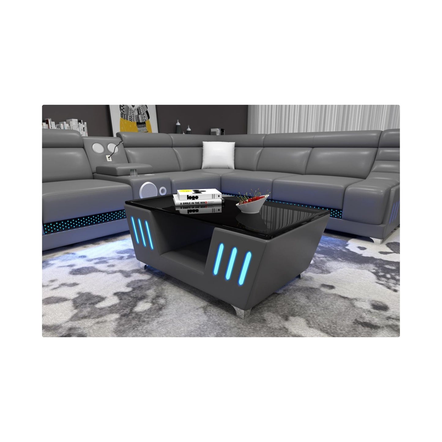 Chaise with Bluetooth Speaker, Subwoofer, Multi Color LED Light, USB Charger grey