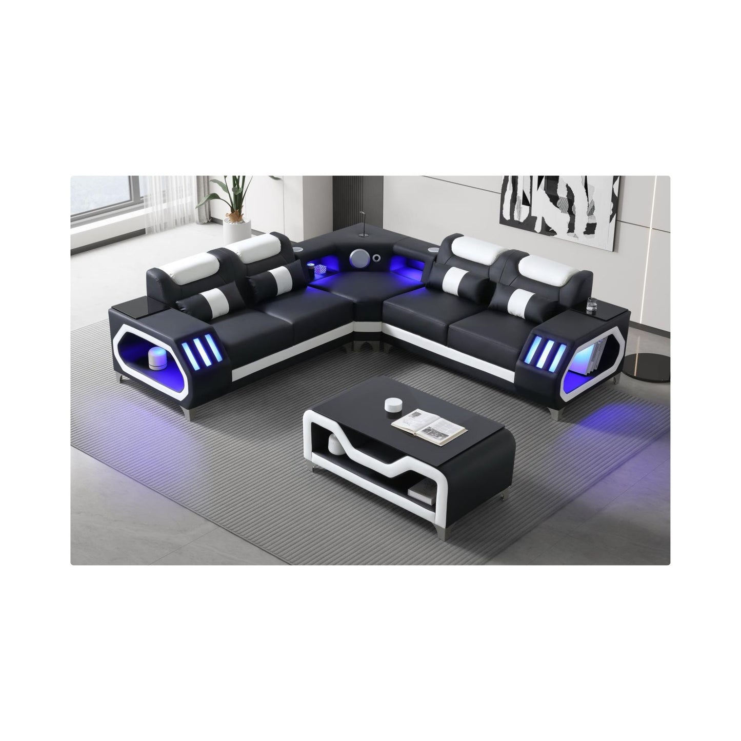 Enchanted - Black & White 3PC Sectional with Bluetooth Speaker,