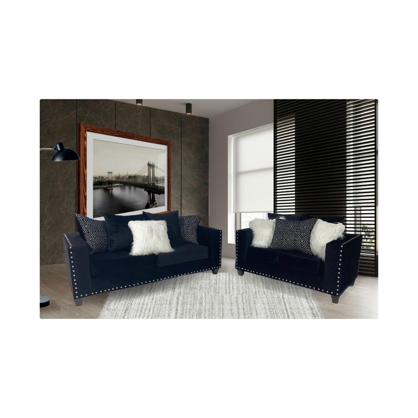 Flux - Black Velvet Loveseat with Nailhead Trim