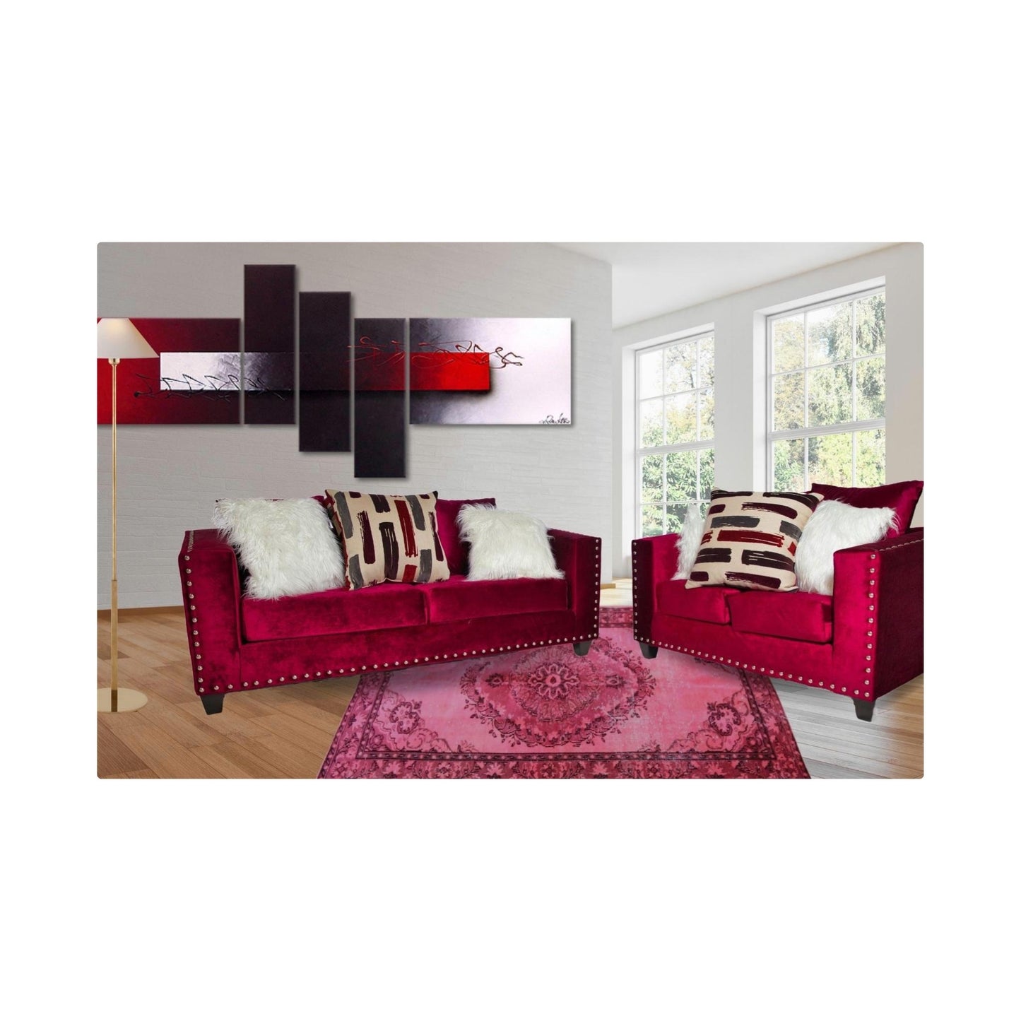 Flux - Black Velvet Sofa & Loveseat with Nailhead Trim