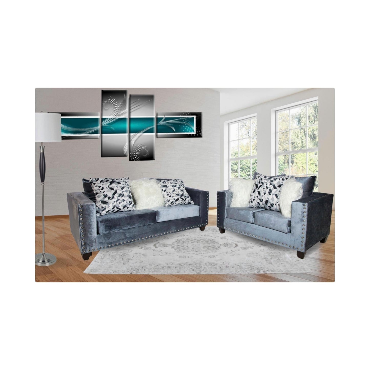 Flux - Black Velvet Sofa with Nailhead Trim