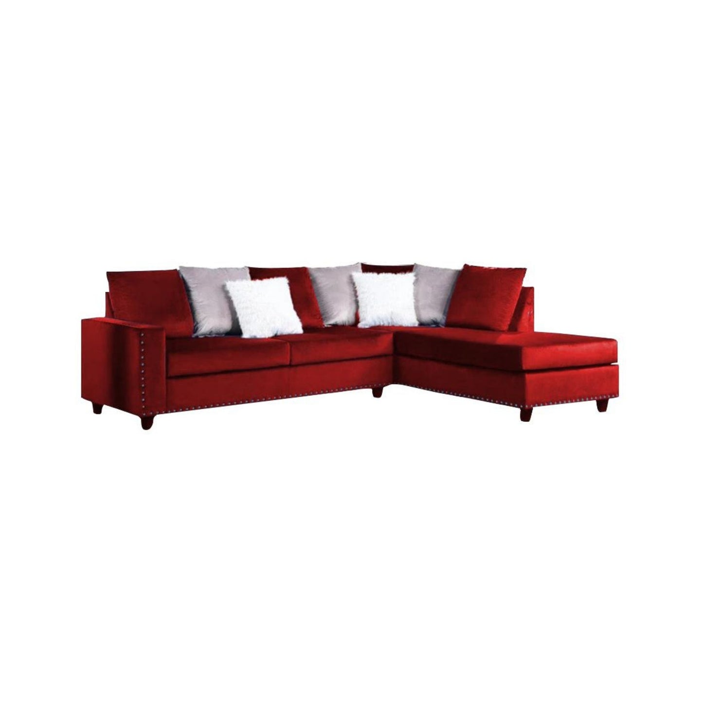 Flux - Red Velvet 2 PC Sectional with Nailhead Trim