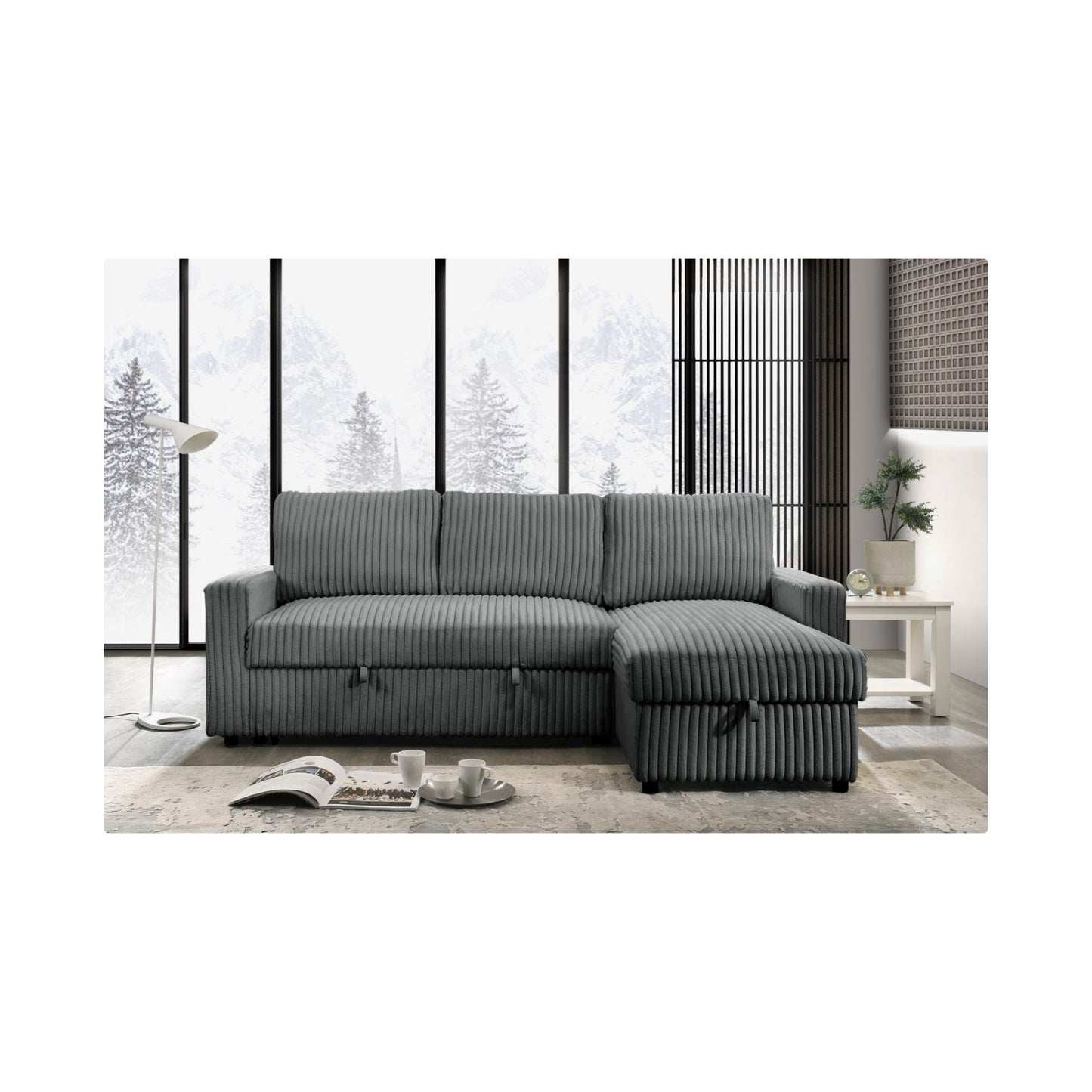 Jayla - Light Gray Reversible Sectional with pull-out bed and storage chaise