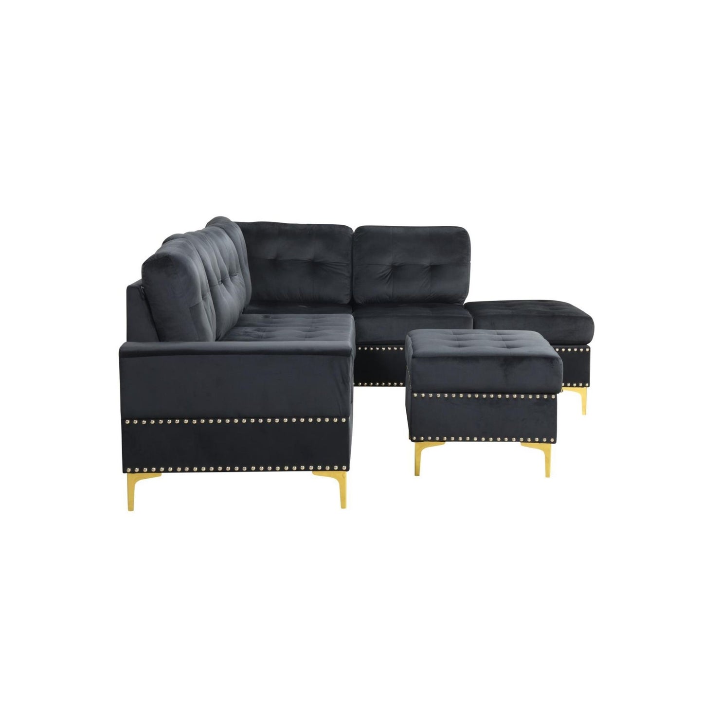 Naples - 2 PC Black Sectional with Drop Down Table, Cup Holder, Gold Legs