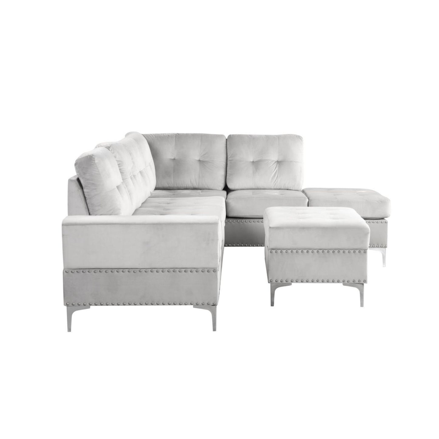 Naples - 2 PC Silver Sectional with Drop Down Table, Cup Holder, Chrome Legs