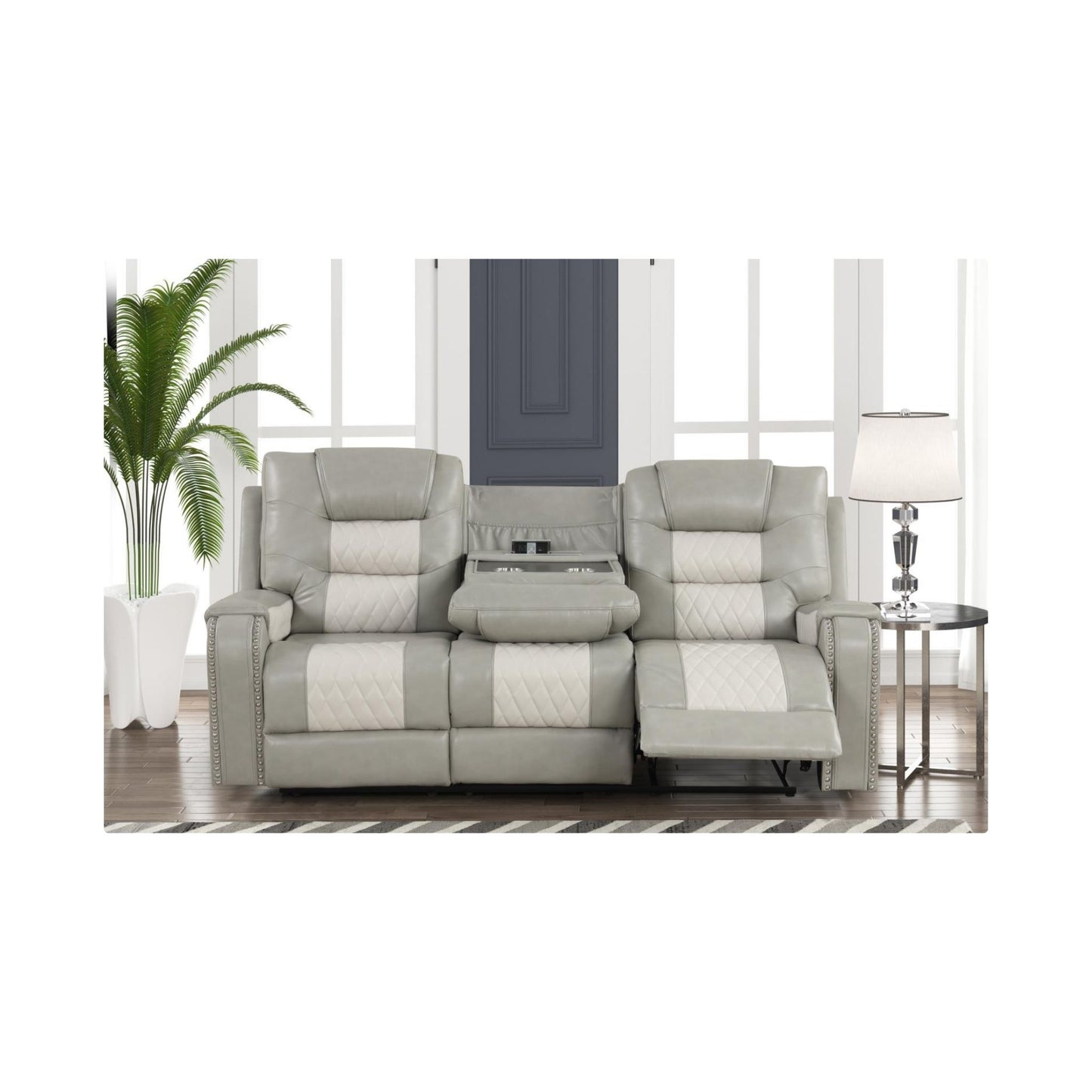 Transformer chair L363_83Loveseat-Gray & Ice Manual Recliner Loveseat with Storage Console, Power Source and Cup Holder console