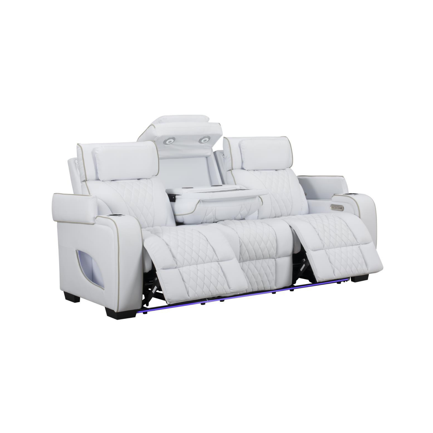 white sofa with LED and transformer chair