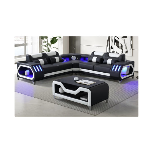 Enchanted - Black & White 3PC Sectional with Bluetooth Speaker, Reading Light, LED	