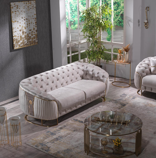 L131 Modern Tufted Cream Livingroom with Gold Legs