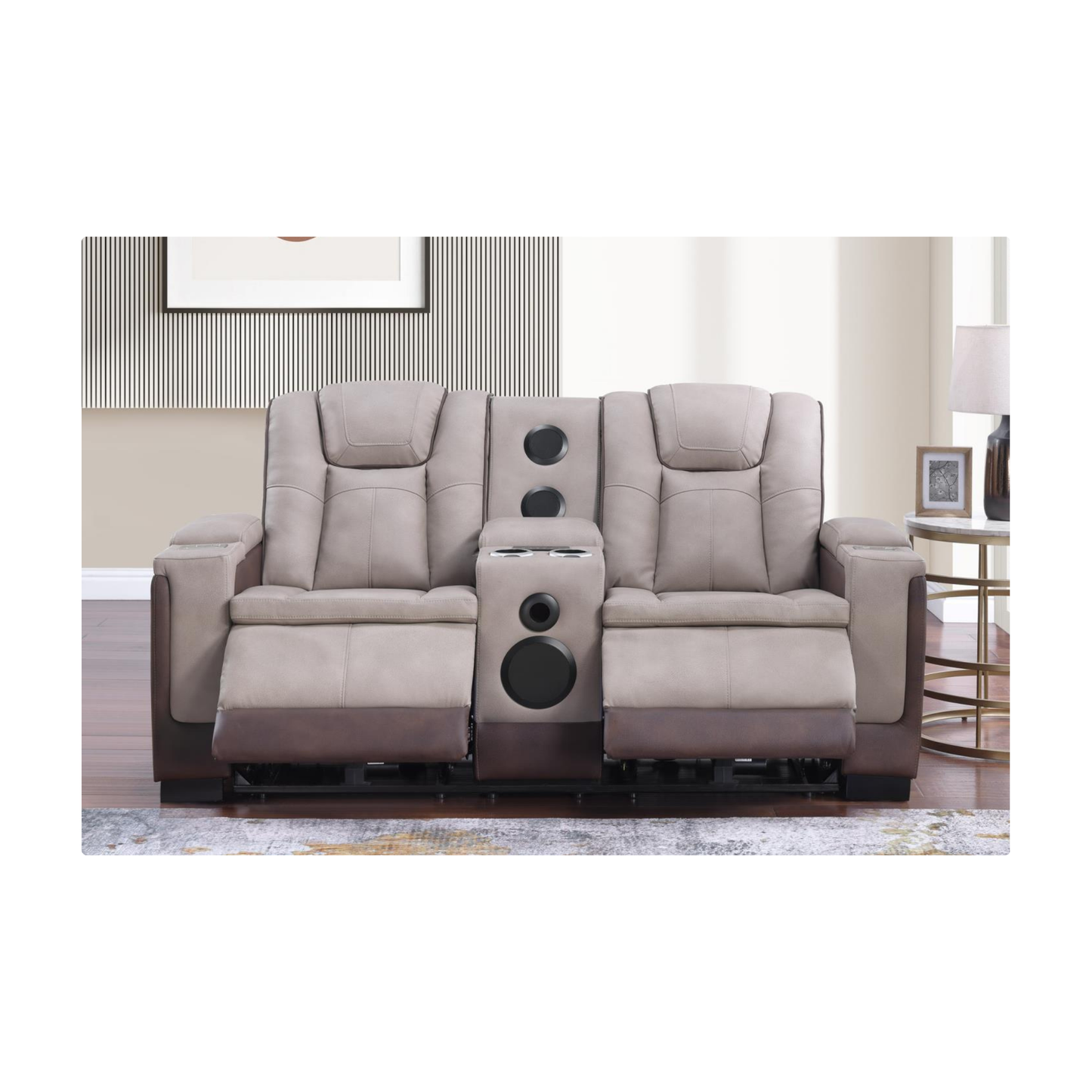 Love seat with speakers and recliners