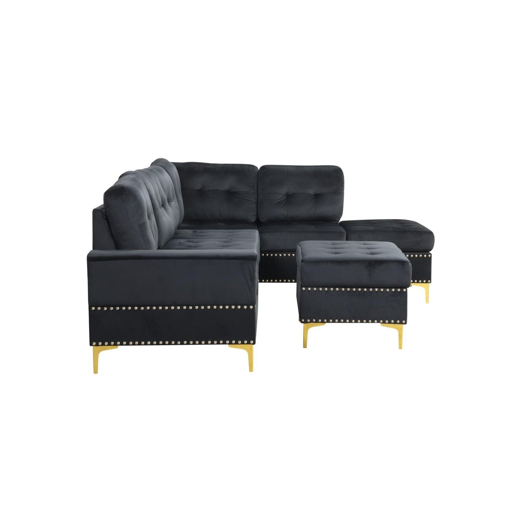 Naples - 2 PC Black Sectional with Drop Down Table, Cup Holder, Gold Legs