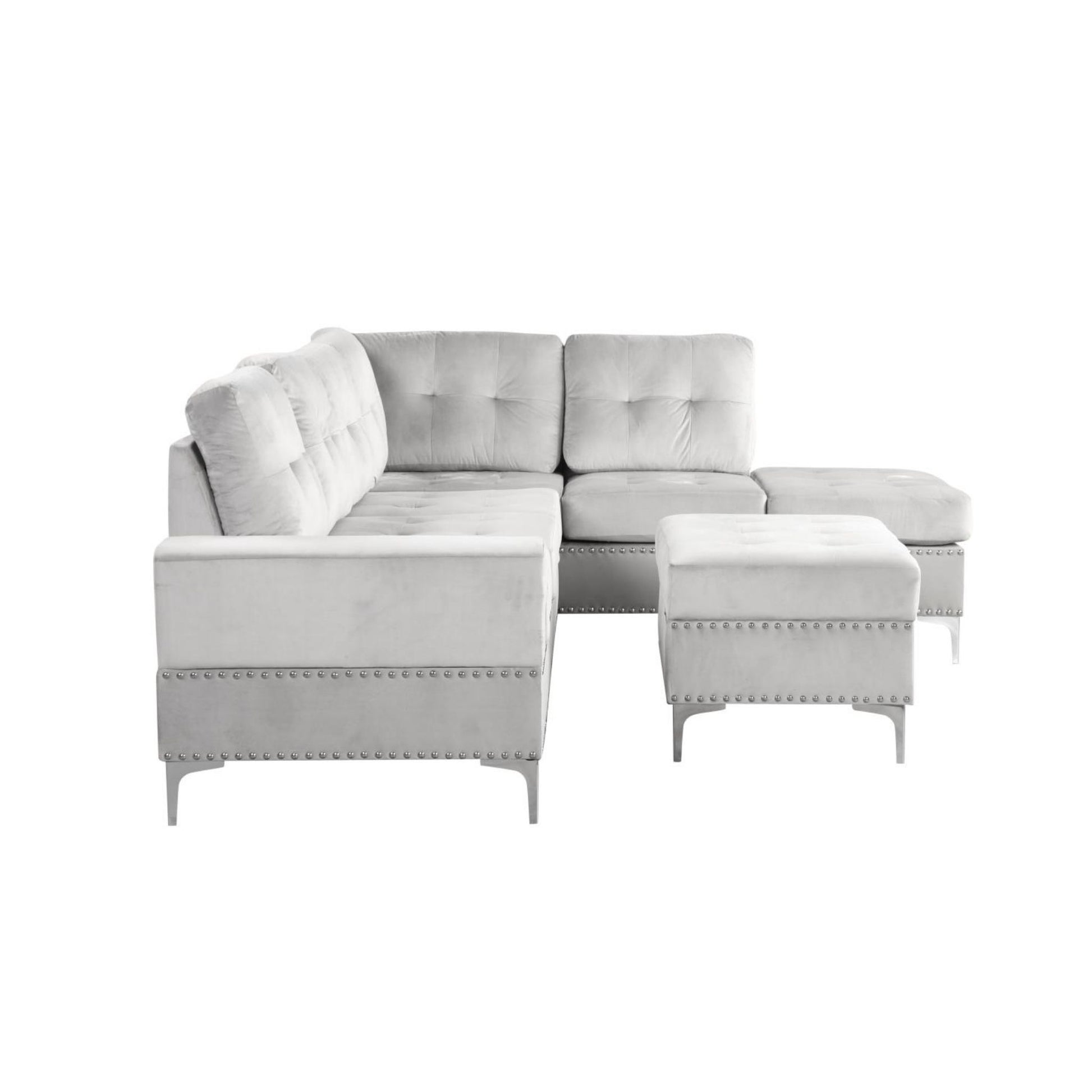 Naples - 2 PC Silver Sectional with Drop Down Table, Cup Holder, Chrome Legs