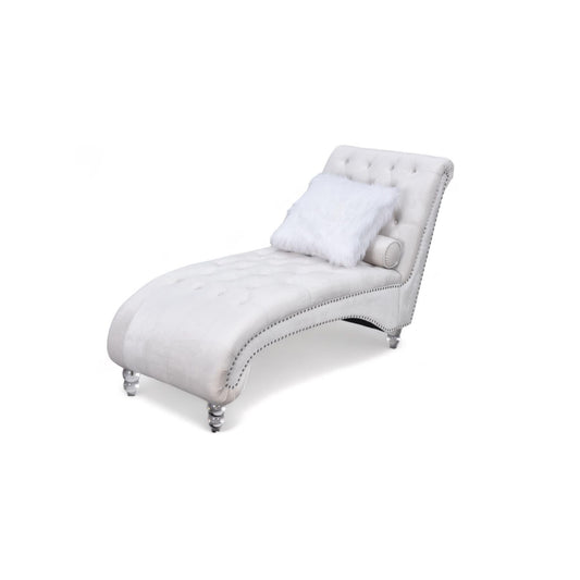 	Posh - Cream Velvet Chaise with Nailhead Trim and Acrylic Crystal Legs